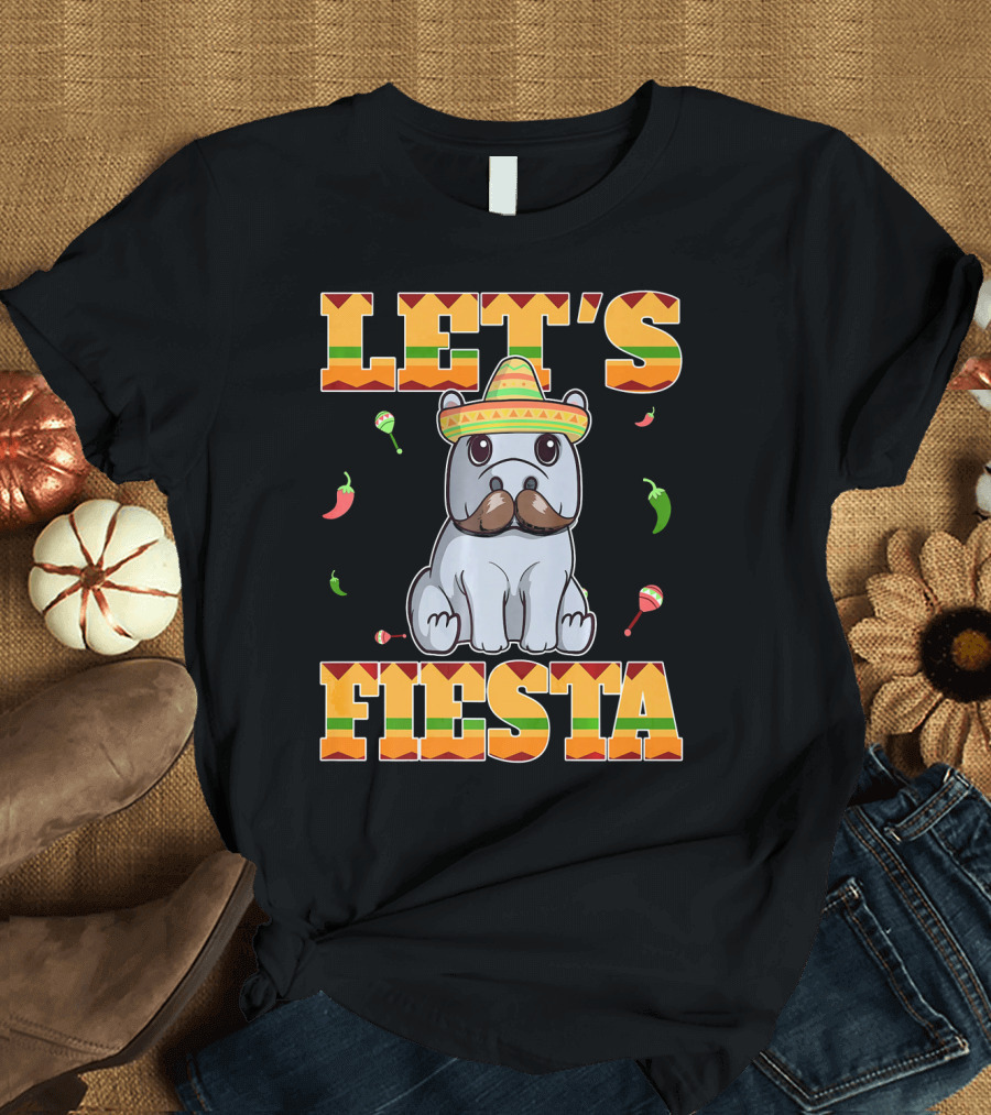 Let's Fiesta Hippopotamus Sombrero Peppers Maracas Cinco De Mayo T-Shirt