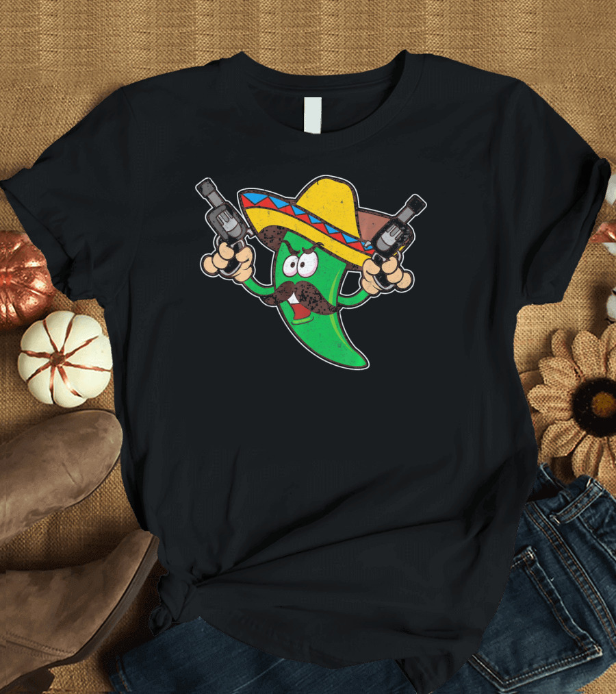 Jalapeno Business Funny Cinco de Mayo Sombrero Gunslinger Pepper T-Shirt