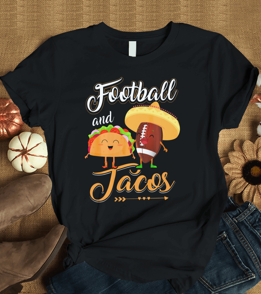 Football and Tacos Cute Cartoon Characters T-Shirt