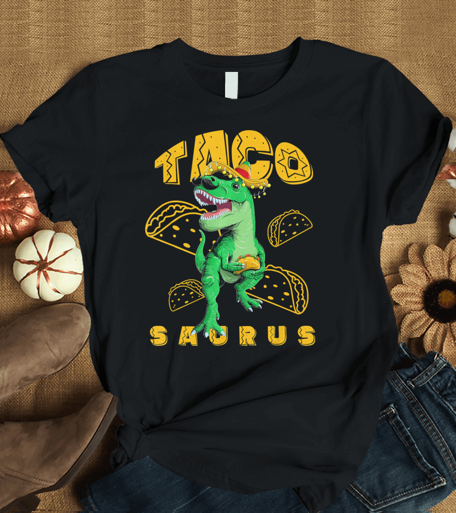 Cinco De Mayo Taco Saurus Dinosaur with Sombrero and Tacos T-Shirt