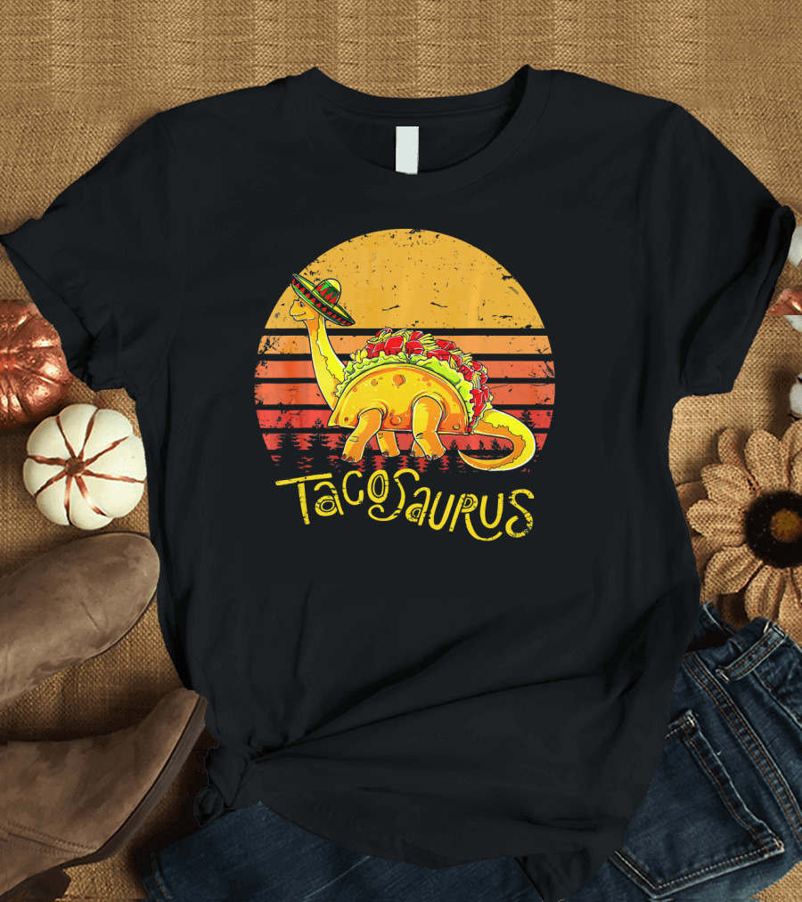 Tacosaurus Vintage Sunset Cinco De Mayo Taco Dinosaur T-Shirt