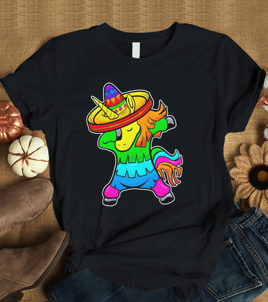 Cinco de Mayo Rainbow Sombrero Dabbing Unicorn T-Shirt