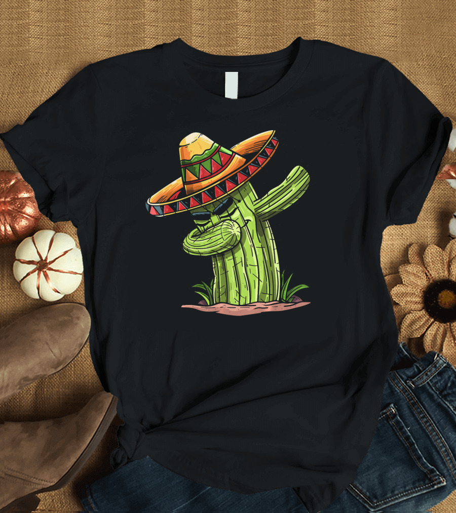 Dabbing Cactus Sombrero Funny Cinco de Mayo T-Shirt