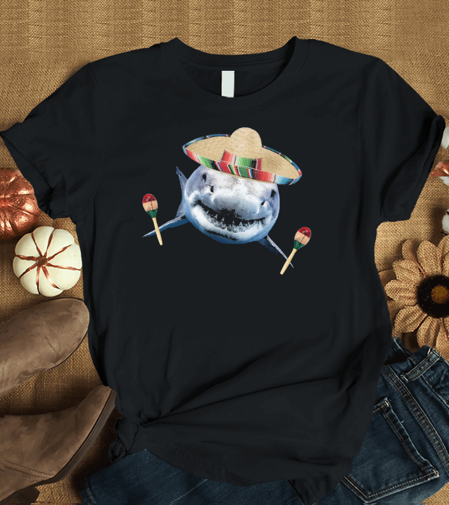 Cinco de Mayo Shark with Sombrero and Maracas T-Shirt