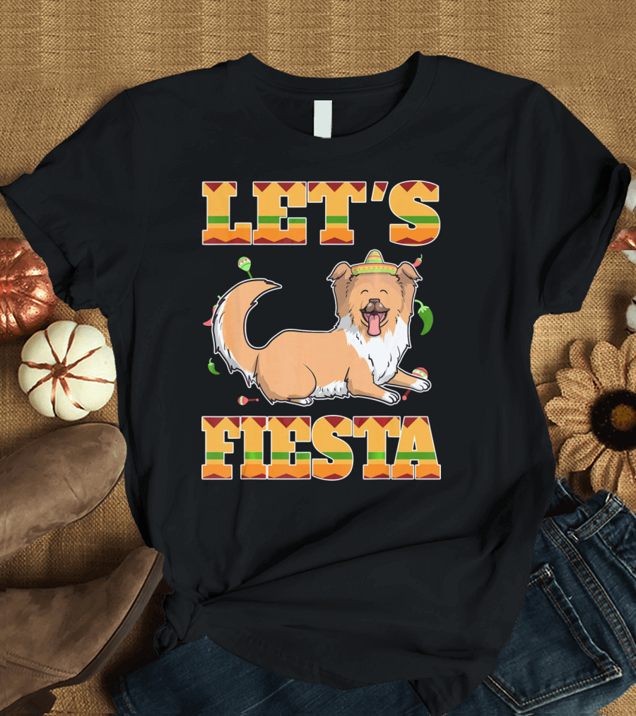 Let's Fiesta Rough Collie Dog Cinco De Mayo T-Shirt