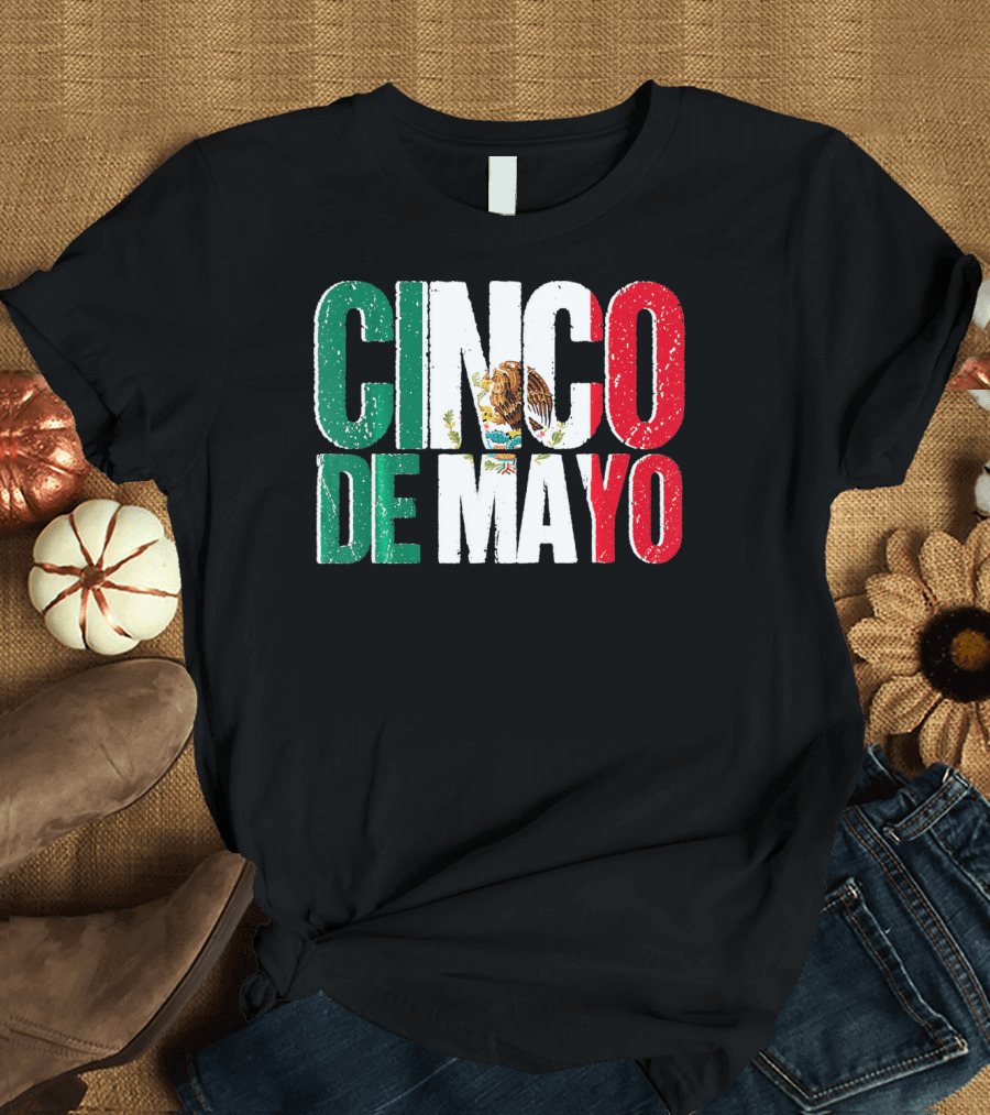 Cinco De Mayo Mexican Flag Colors with Eagle Emblem T-Shirt