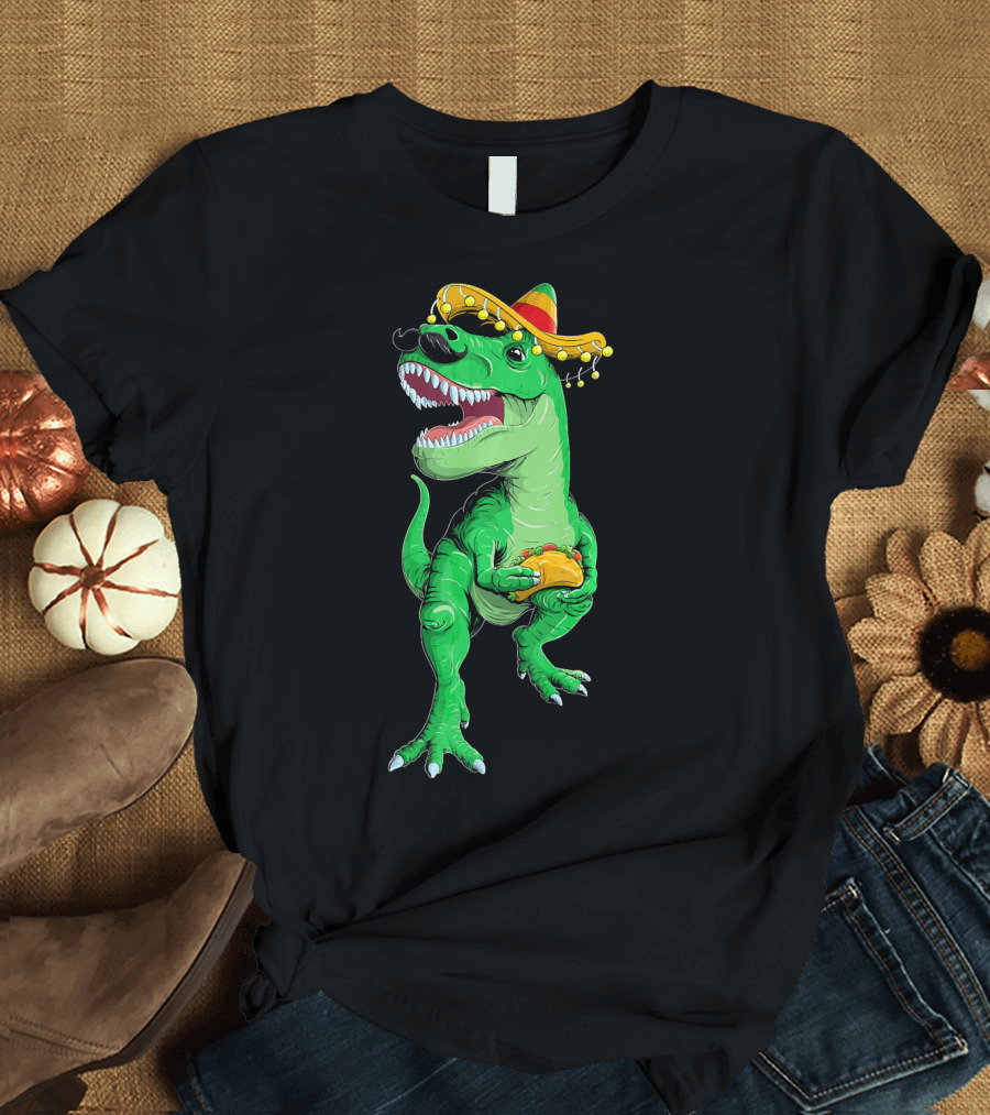 Cinco De Mayo Dinosaur Rex with Taco and Sombrero T-Shirt