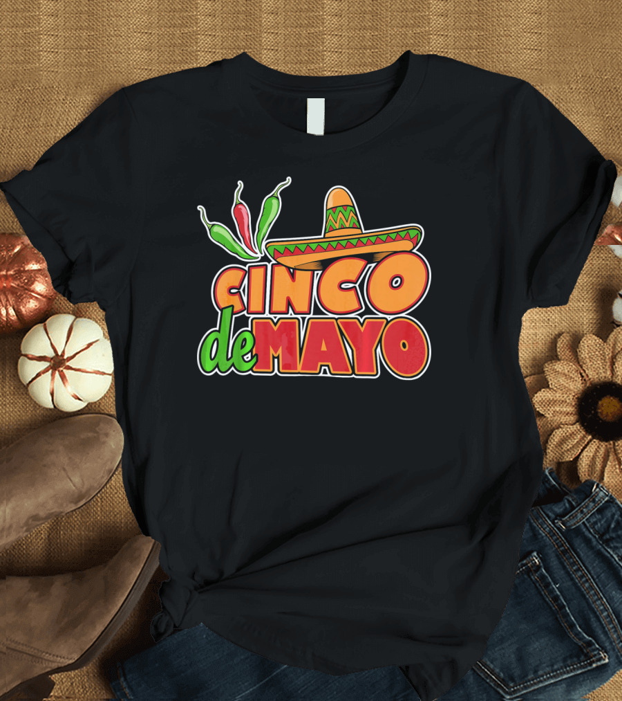 Cinco de Mayo Sombrero and Chilis T-Shirt