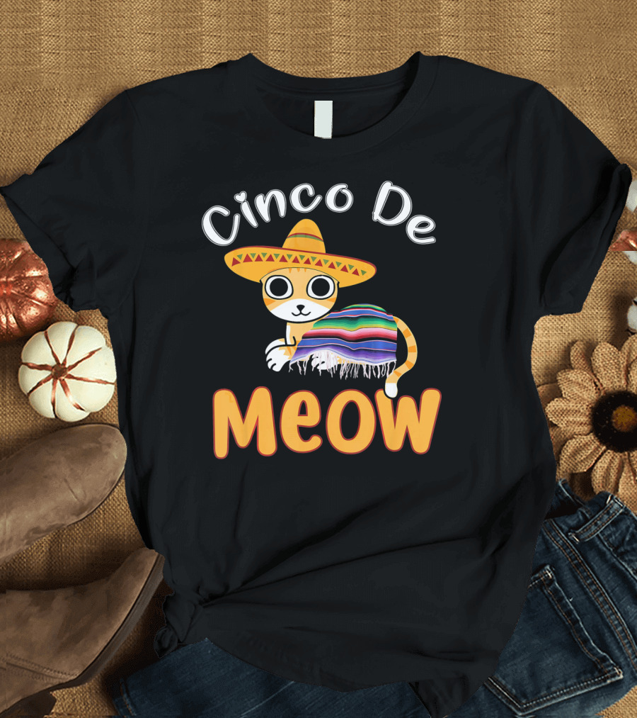 Cinco De Meow Cat with Sombrero and Poncho T-Shirt