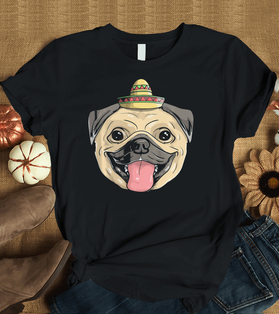 Fiesta Pug Dog Sombrero Cinco De Mayo T-Shirt