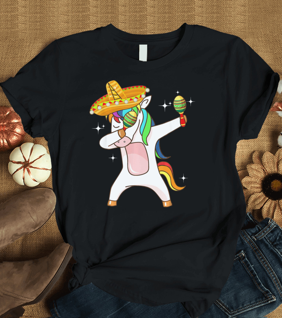 Dabbing Unicorn Sombrero Maracas Cinco De Mayo T-Shirt