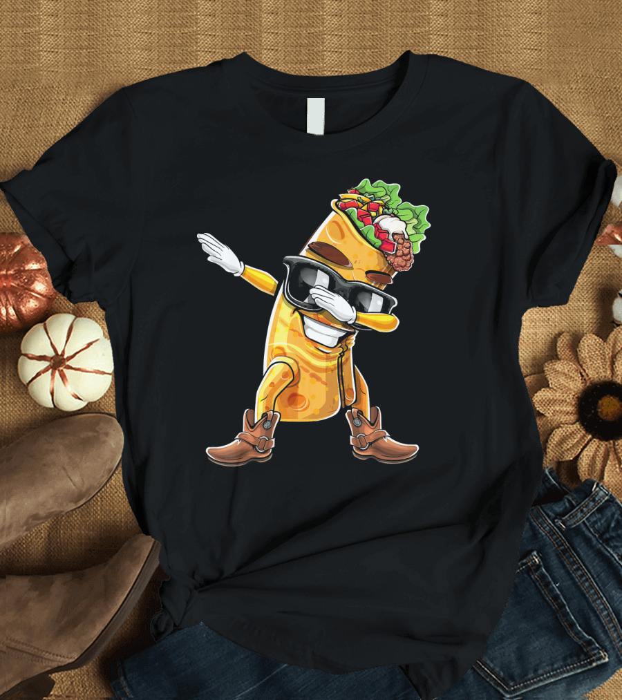 Dabbing Burrito with Cowboy Boots Cinco De Mayo Party T-Shirt