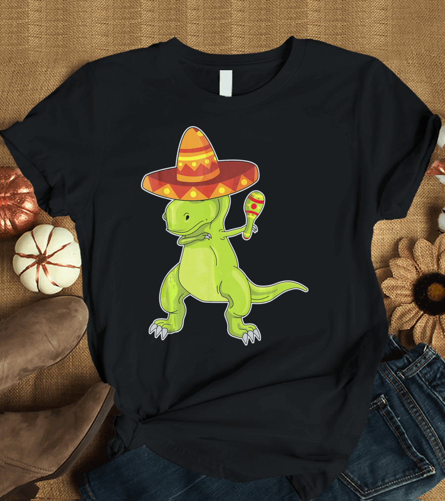 Cinco De Mayo Dinosaur Funny Mexican Sombrero Maracas T-Shirt