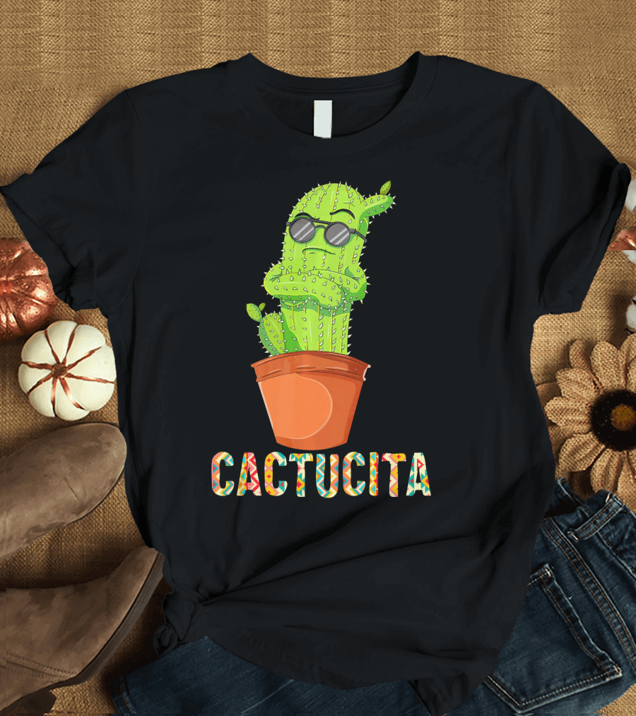 Mamacita Cactus Cactucita Cinco De Mayo Cactus with Sunglasses in Pot T-Shirt