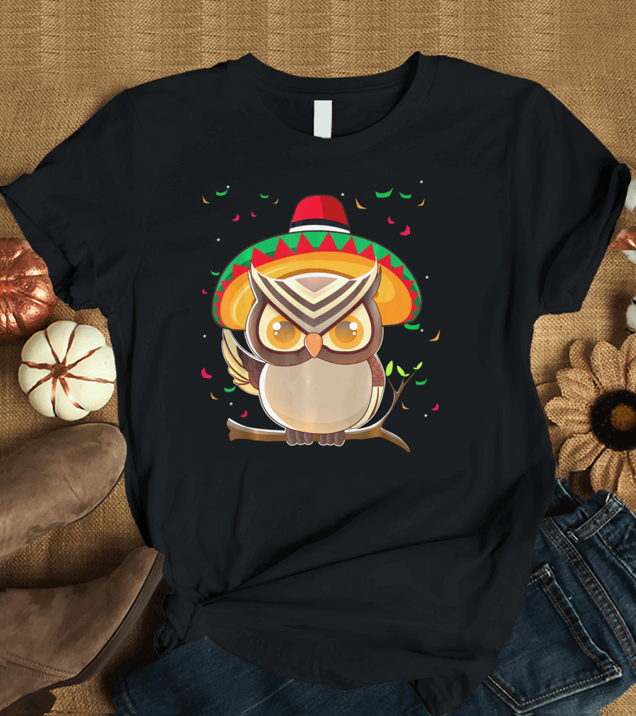 Cute Night Owl Sombrero Cinco de Mayo 5th of May T-Shirt