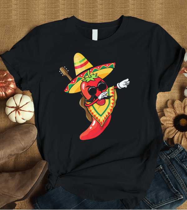 T-Shirt: Mexican Poncho Cinco De Mayo Dabbing Jalapeño Sombrero Mustache Guitar T-Shirt Mexican Poncho Cinco De Mayo Dabbing Jalapeño Sombrero Mustache Guitar T-Shirt