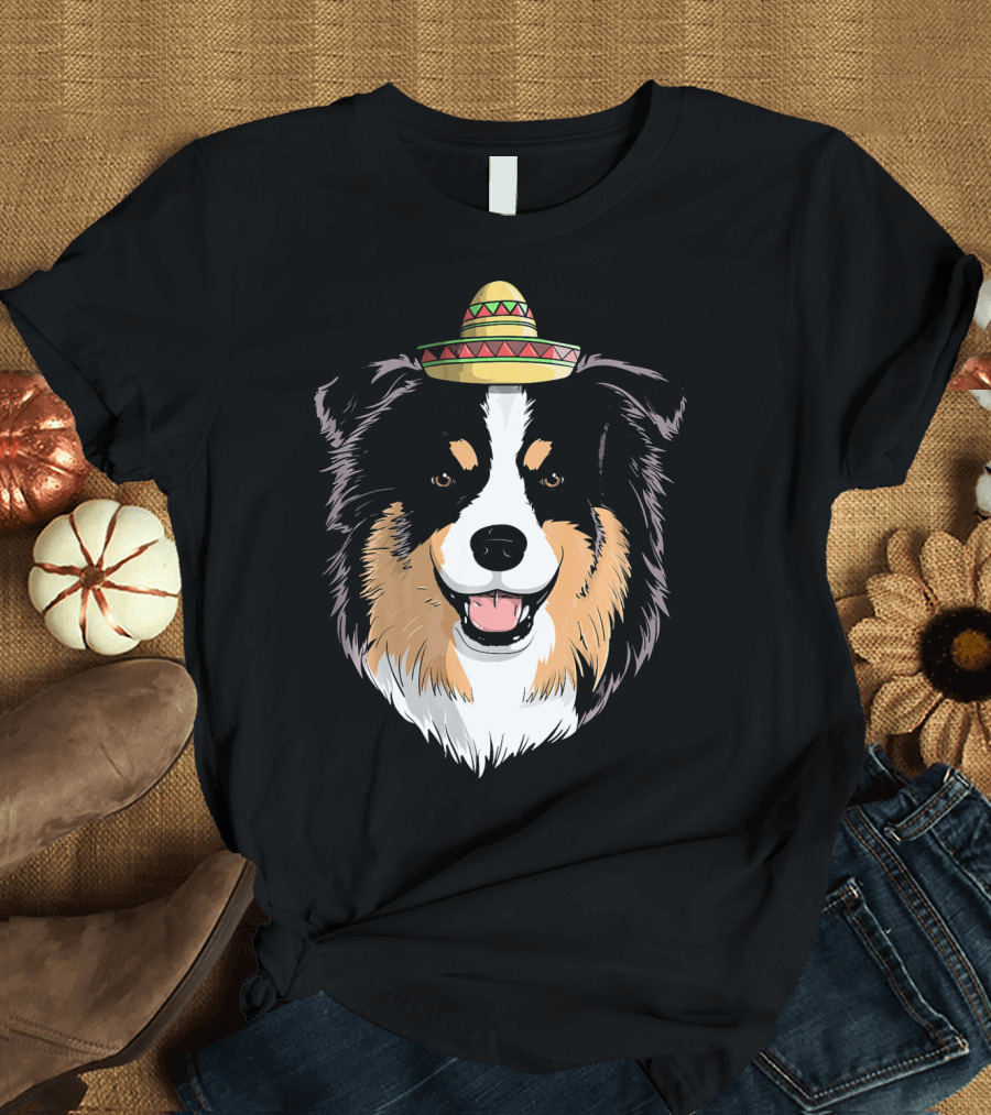 Australian Shepherd Dog Sombrero Cinco Celebration Hat T-Shirt