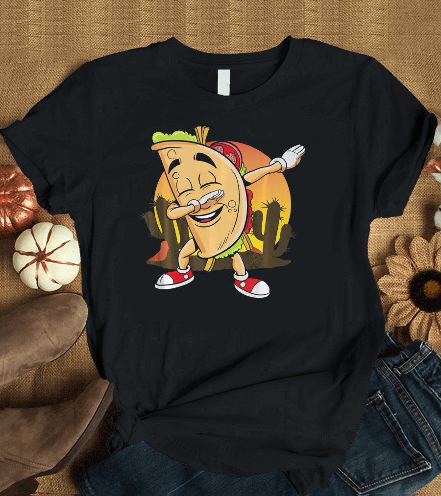 Cinco De Mayo Mexican Dabbing Taco with Fiesta Cactus Sunset T-Shirt
