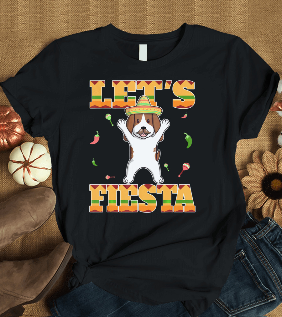 Let's Fiesta Basset Hound Cinco De Mayo Sombrero Maracas Chili Peppers T-Shirt