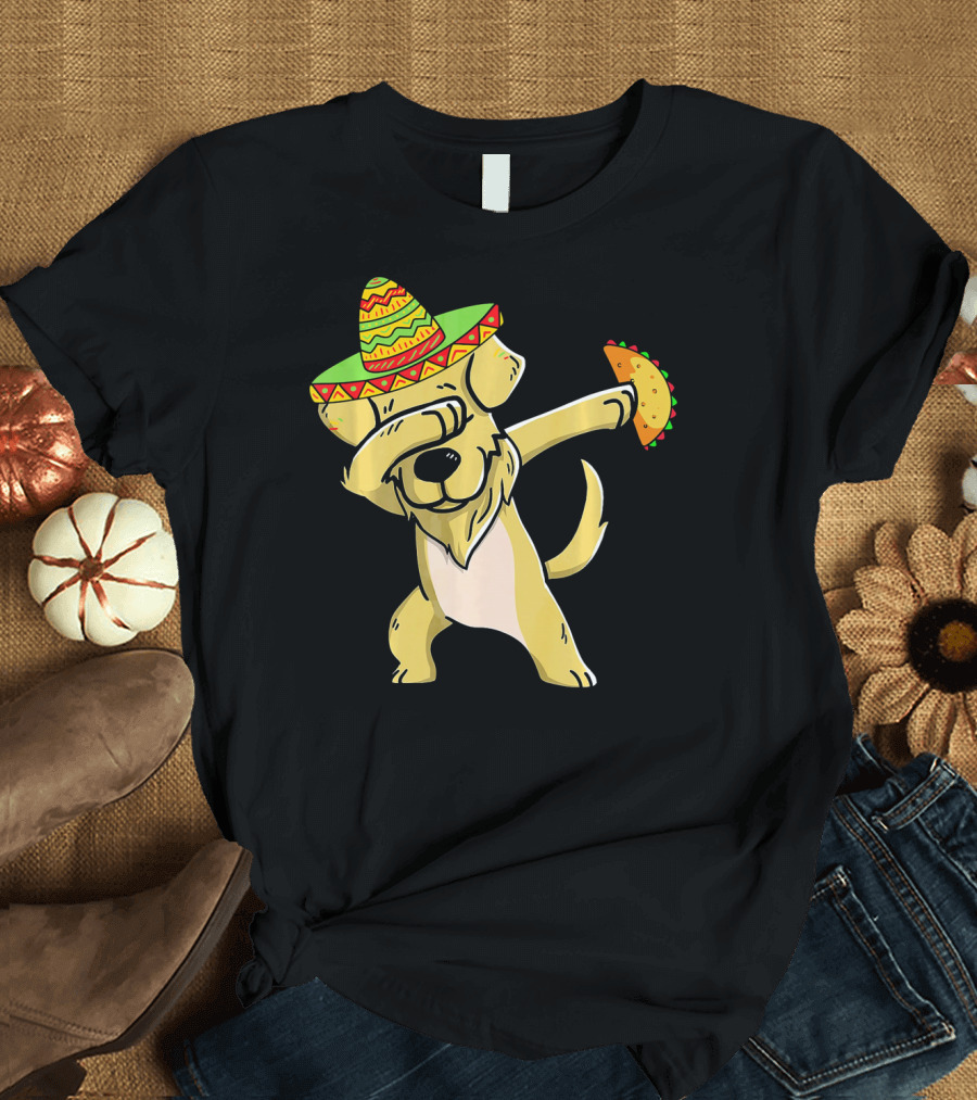 Golden Retriever Dabbing with Sombrero and Taco T-Shirt