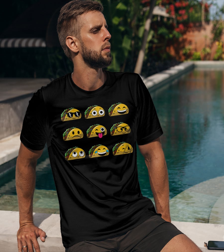 Funny Tacos Emojis Halloween Costume Faces Sunglasses Tongue Tears T-Shirt