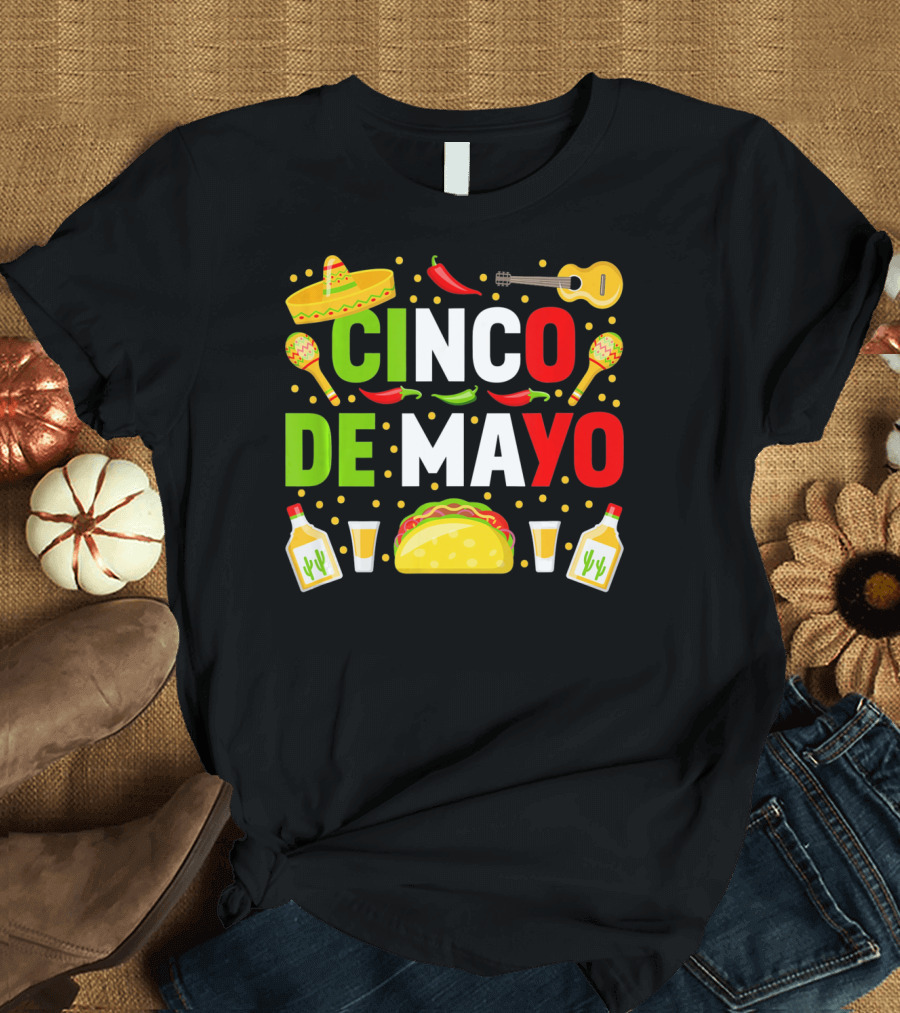 Cinco De Mayo Celebration Taco Maracas Sombrero Guitar Tequila Fiesta T-Shirt