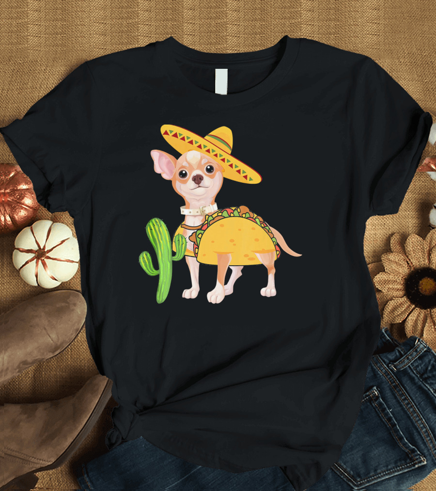 Funny Cinco de Mayo Fiesta Mexican Chihuahua Taco Sombrero Cactus T-Shirt