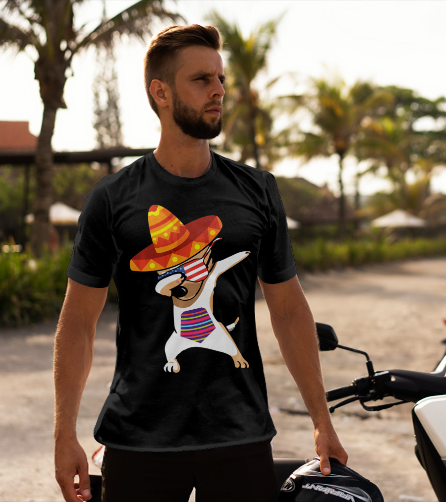 Sombrero Chihuahua Dabbing Mexican Chihuah American Flag Glasses T-Shirt