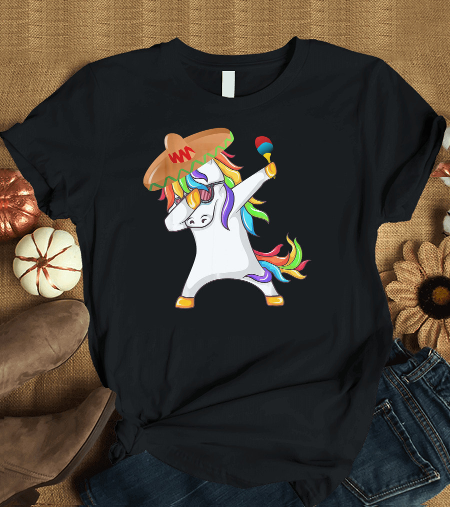 Sombrero Unicorn Dabbing with Maracas Cinco De Mayo T-Shirt