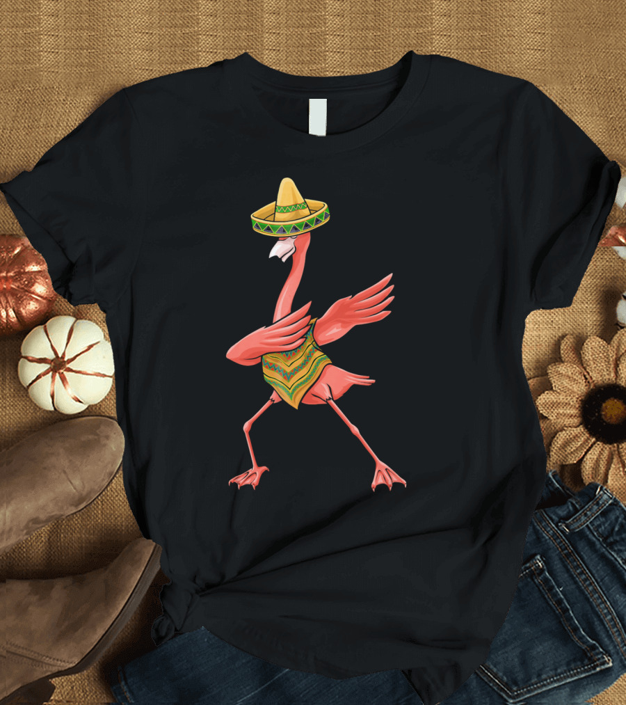 Cinco De Mayo Flamingo Dabbing Dab Sombrero T-Shirt