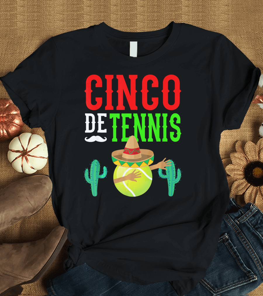 Cinco De Tennis Dabbing Sombrero Cactus T-Shirt