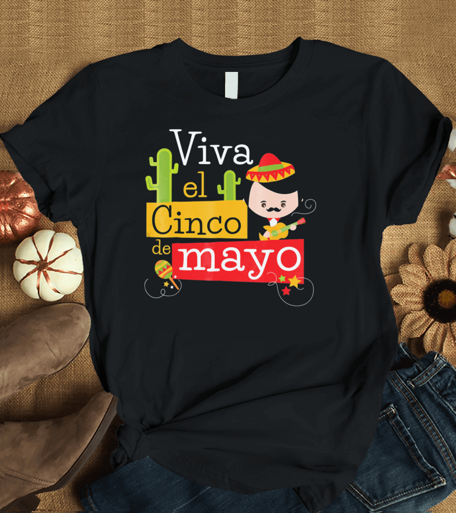 Viva el Cinco de Mayo Cactus Sombrero Guitar Mexico T-Shirt