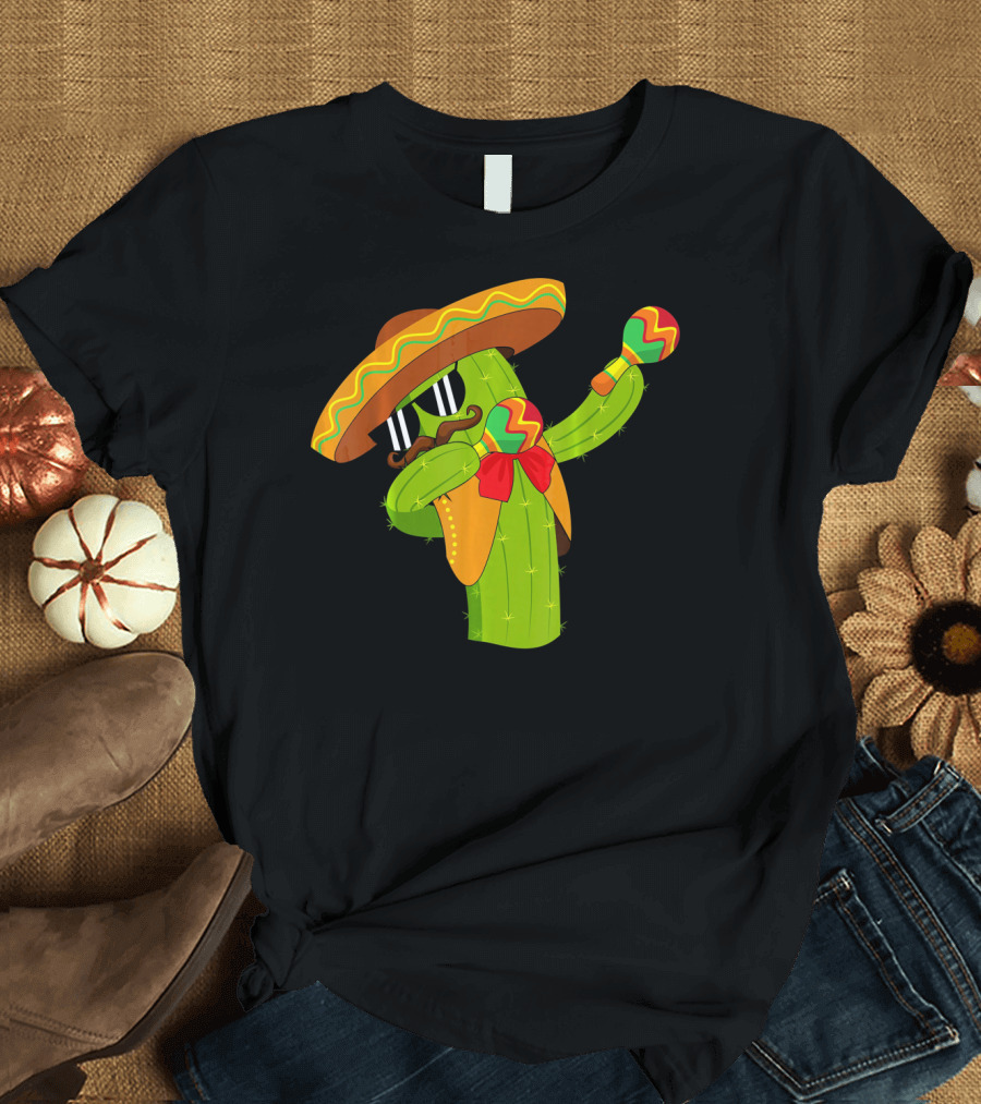 Cinco de Mayo Dabbing Cactus Sombrero Maracas T-Shirt
