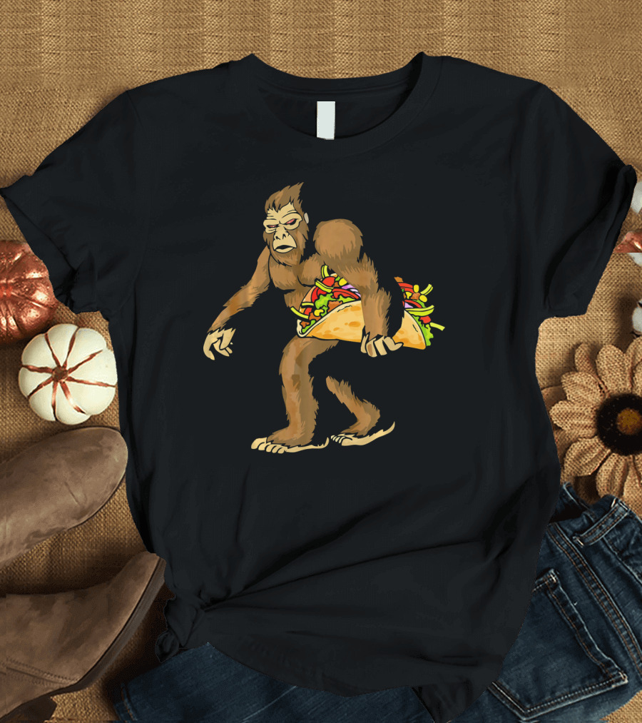 Mexican Taco Fiesta Party Bigfoot Holding Giant Taco T-Shirt