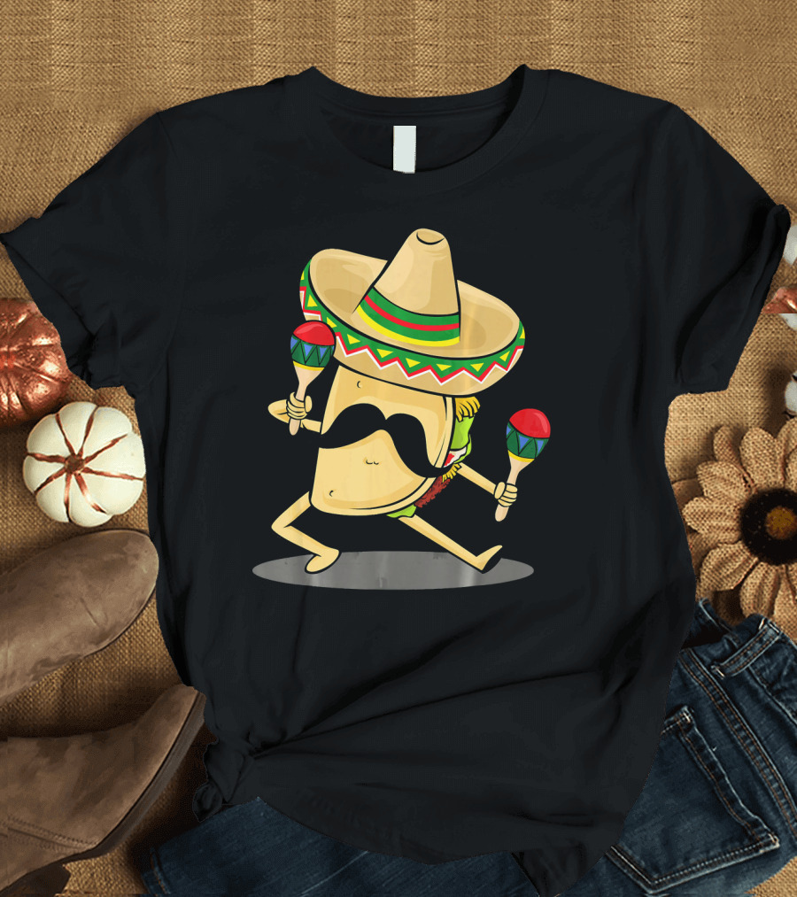 Cinco De Mayo Funny Taco Dancing Sombrero With Maracas T-Shirt