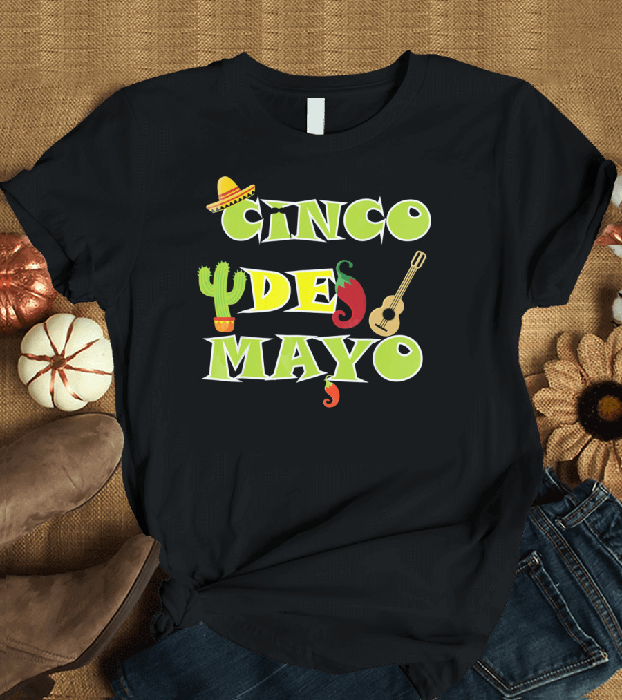 Cinco De Mayo Cactus Sombrero Guitar Chili Pepper Fiesta T-Shirt
