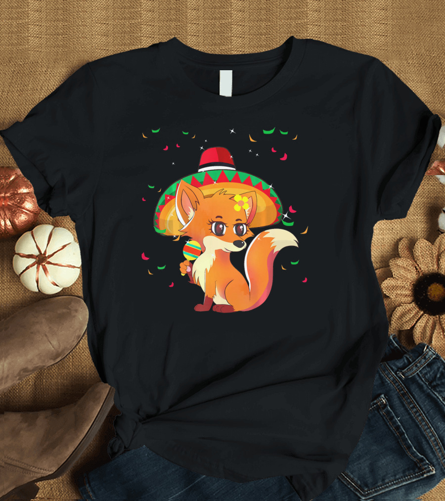 Cute Foxy Fox Sombrero Cinco de Mayo 5th of May T-Shirt