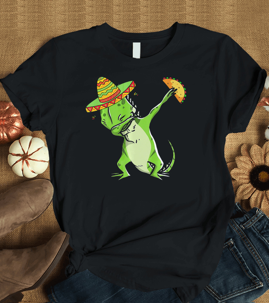 Cinco De Mayo Iguana Dabbing with Taco and Sombrero T-Shirt
