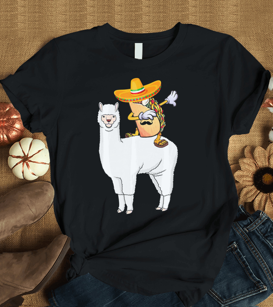 Dabbing Taco with Sombrero on Llama T-Shirt