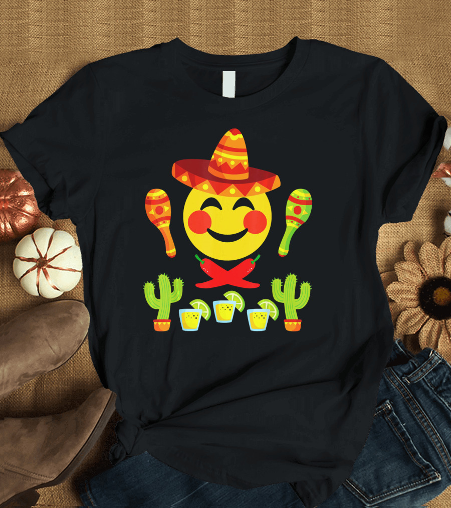 Happy Emoji Cinco De Mayo Mexican Fiesta Celebration Elements T-Shirt