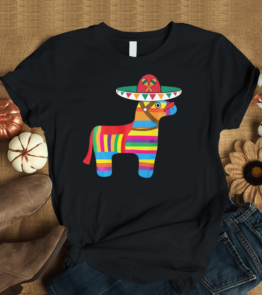 Pinata With Sombrero Mustache Cinco De Mayo Fiesta T-Shirt