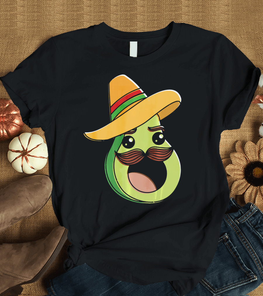 Cinco De Mayo Funny Avocado with Sombrero and Mustache T-Shirt