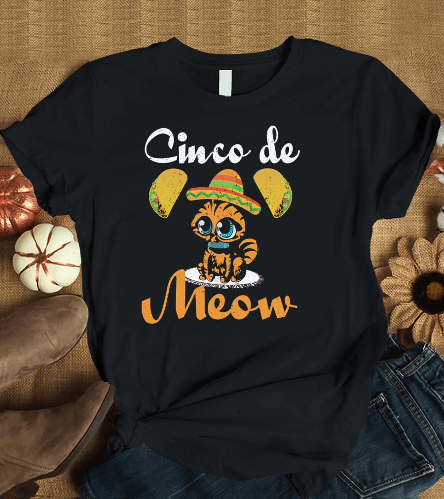 Cinco de Meow Cat Sombrero Taco T-Shirt