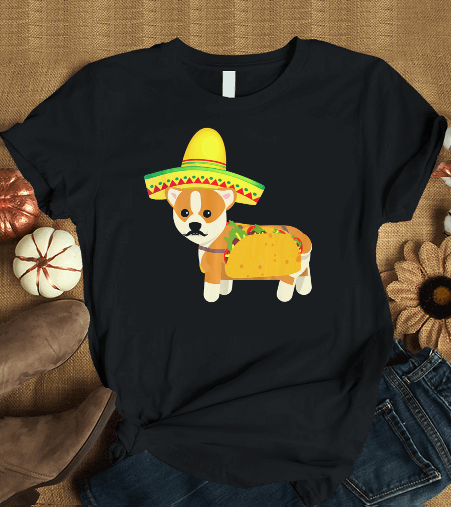 Funny Mexican Corgi in Sombrero Taco Cinco de Mayo T-Shirt