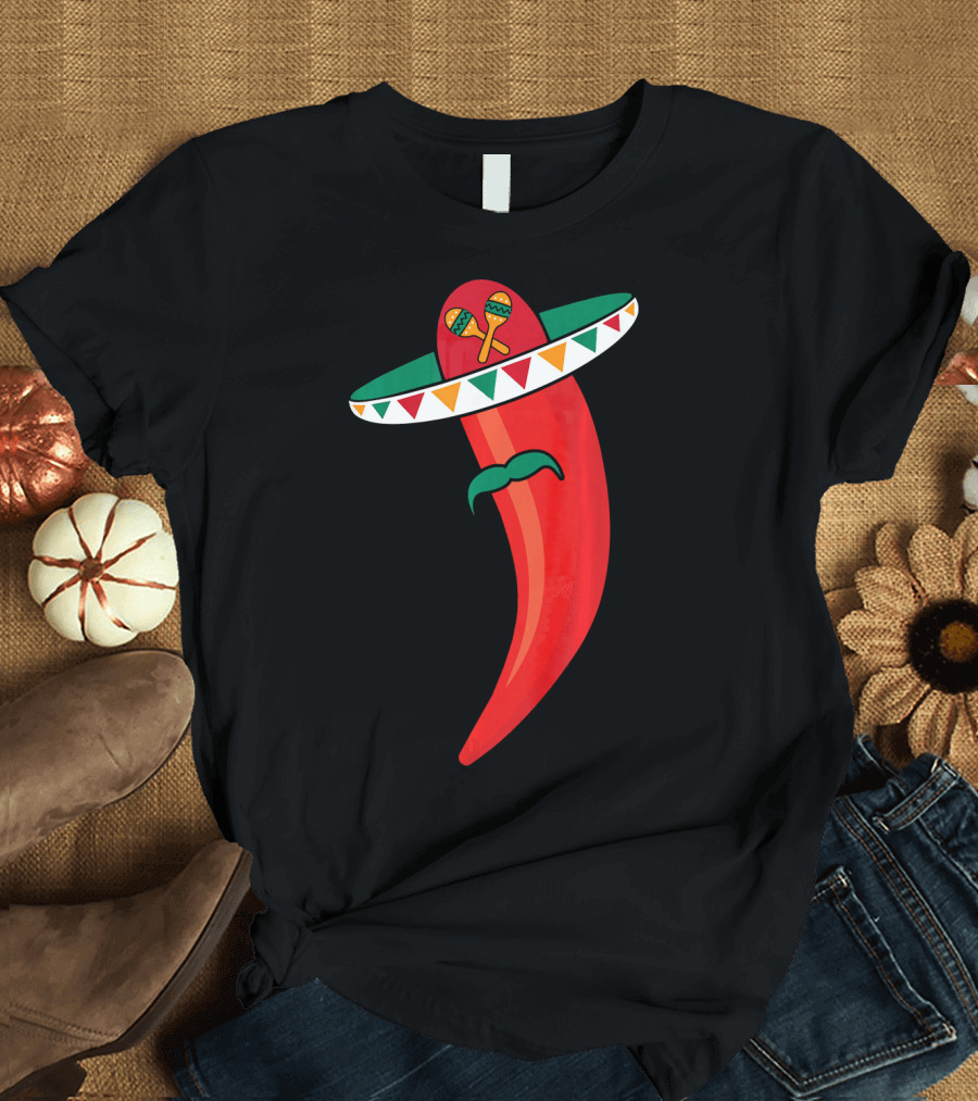 Sombrero Mustache Chili Pepper with Maracas T-Shirt