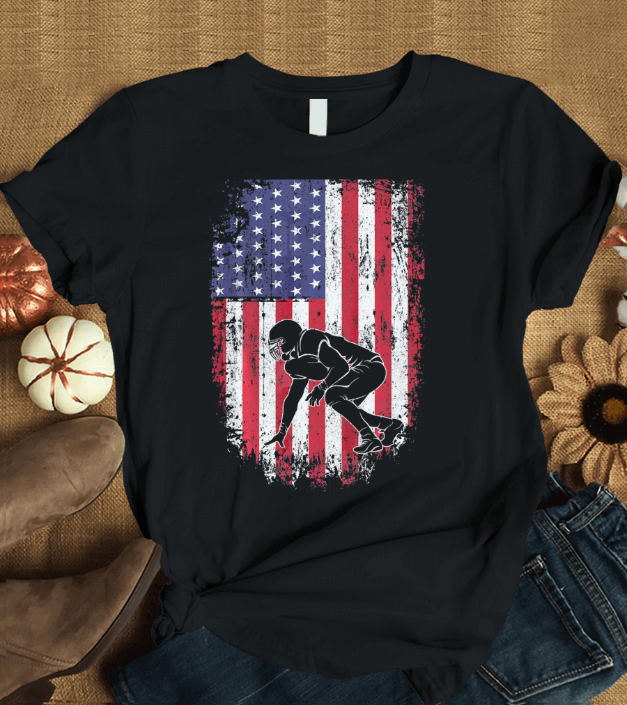 Football Lineman American Flag Vintage Grunge T-Shirt