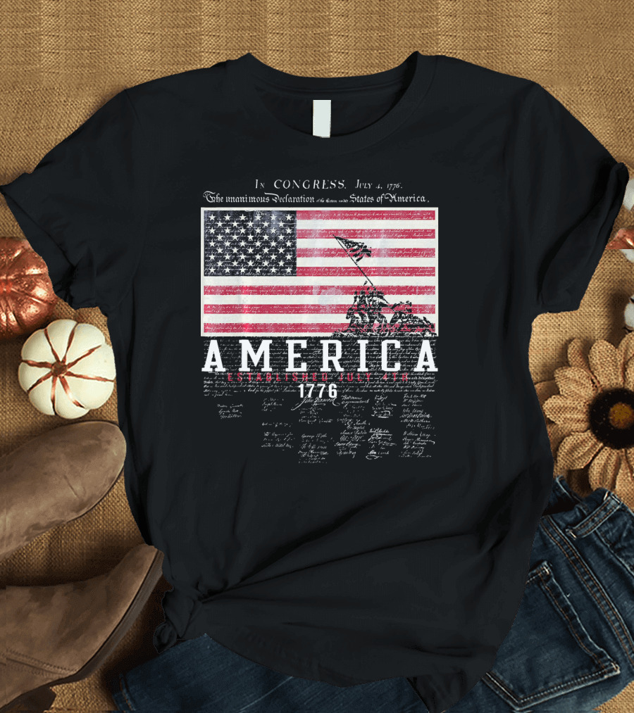 AMERICA ESTABLISHED 4TH OF JULY 1776 IN CONGRESS DECLARATION UNITED STATES FLAG T-Shirt