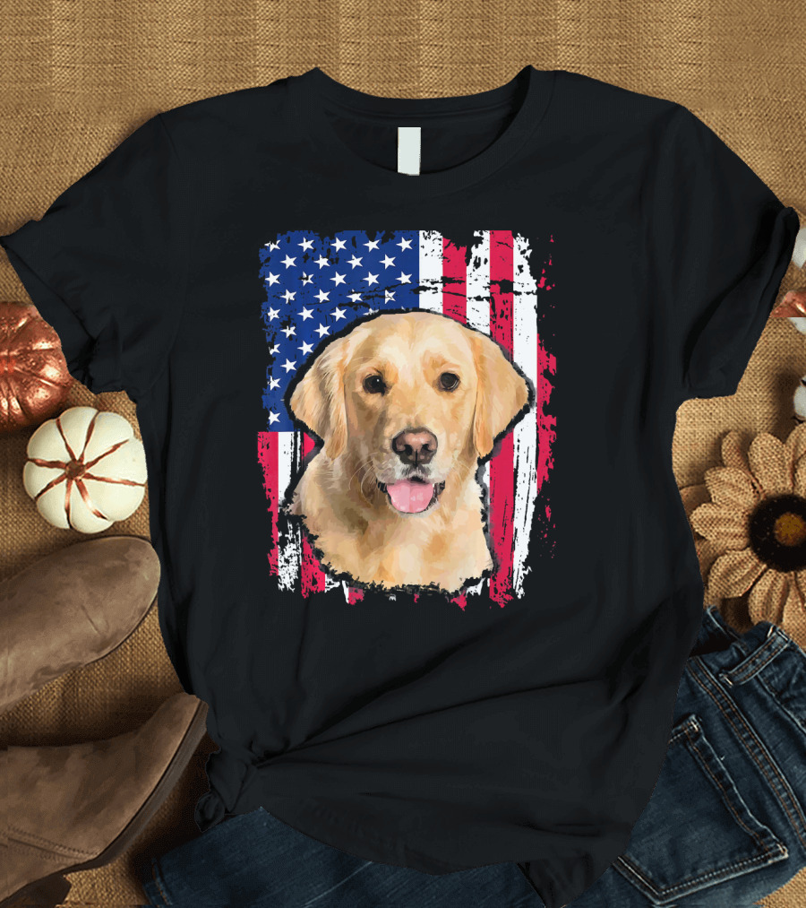 Golden Retriever American Flag Patriotic 4th Of July T-Shirt