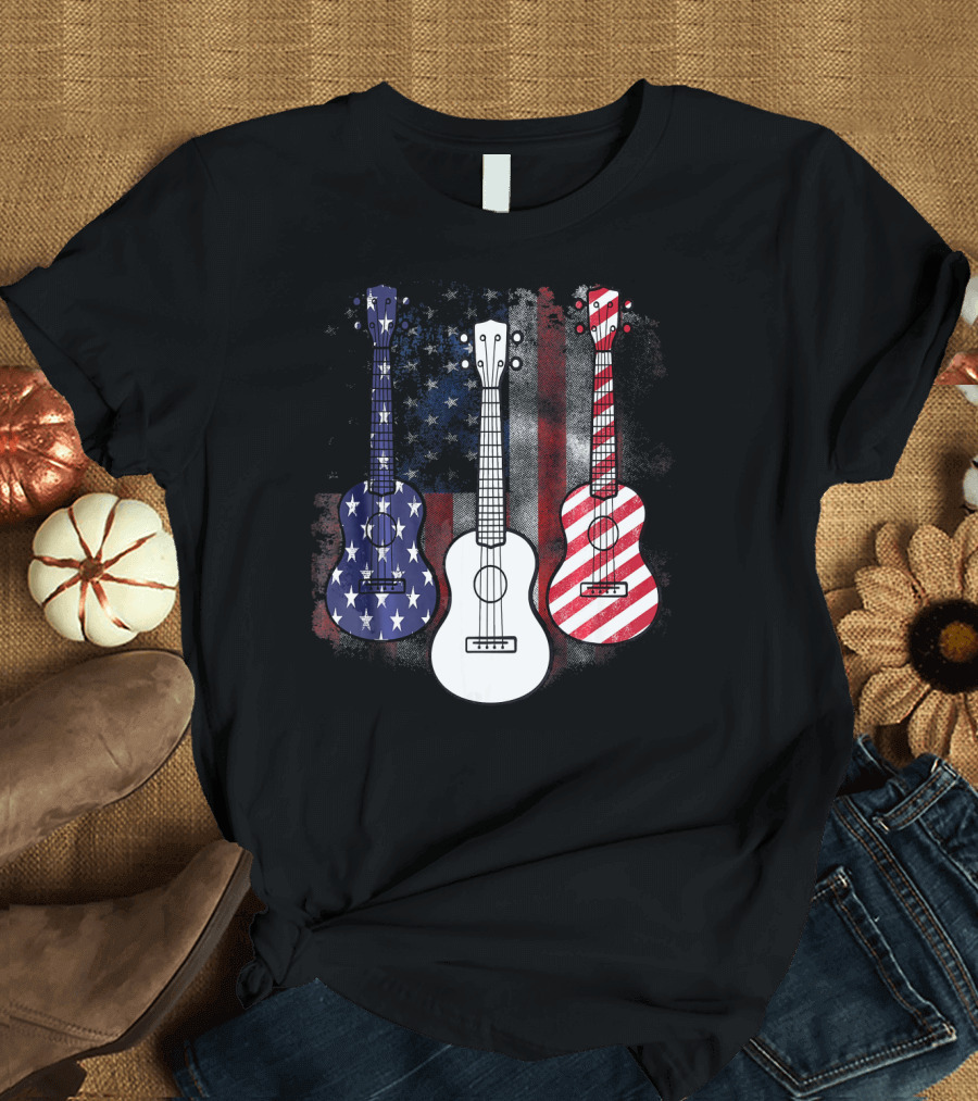 USA Red White Blue Guitars American Flag Stars and Stripes 4th of July T-Shirt