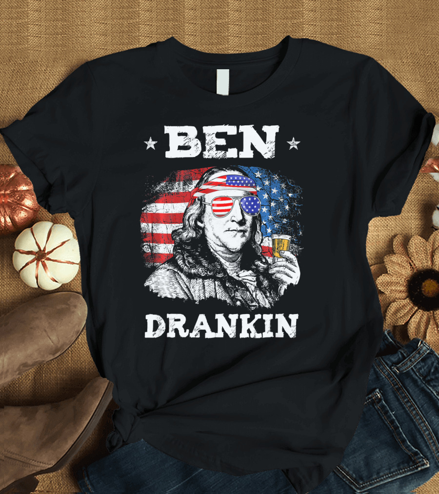 Ben Drankin Benjamin Franklin with American Flag Bandana and Sunglasses T-Shirt